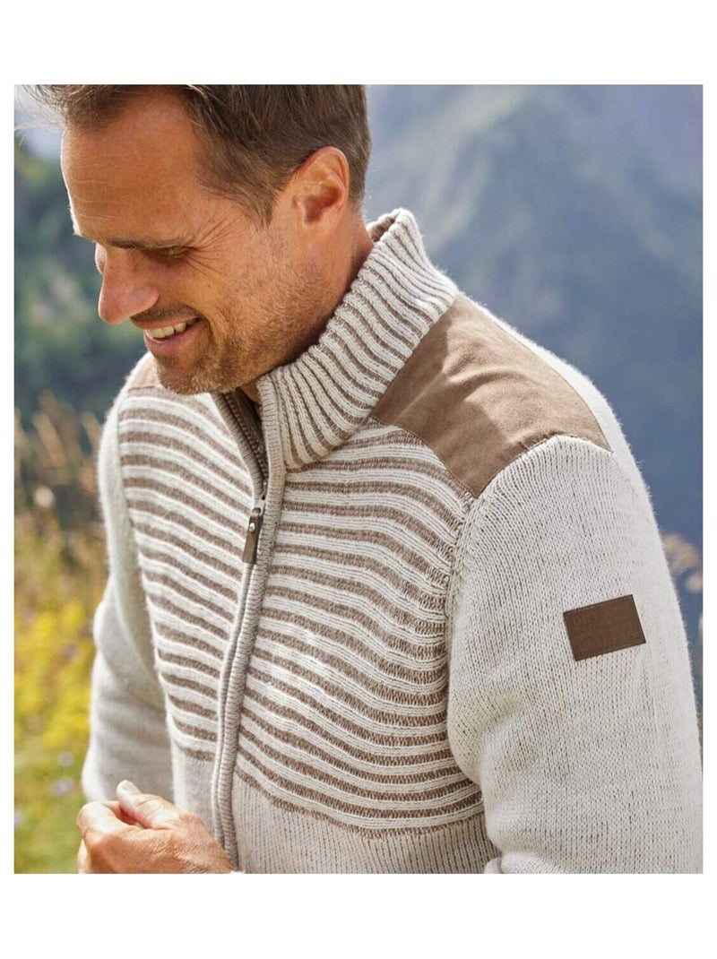Gilet Tricot Zippé Authentique   - ATLAS FOR MEN Beige - Kiabi
