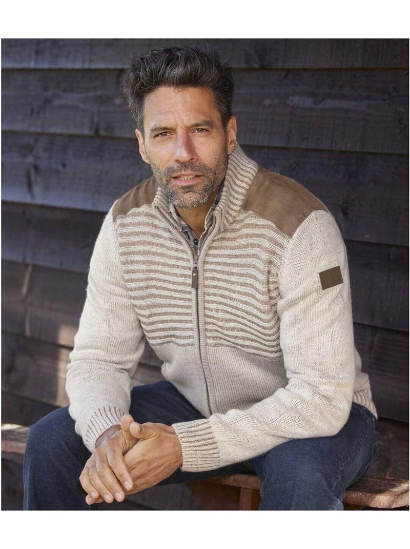 Gilet Tricot Zippé Authentique   - ATLAS FOR MEN Beige - Kiabi