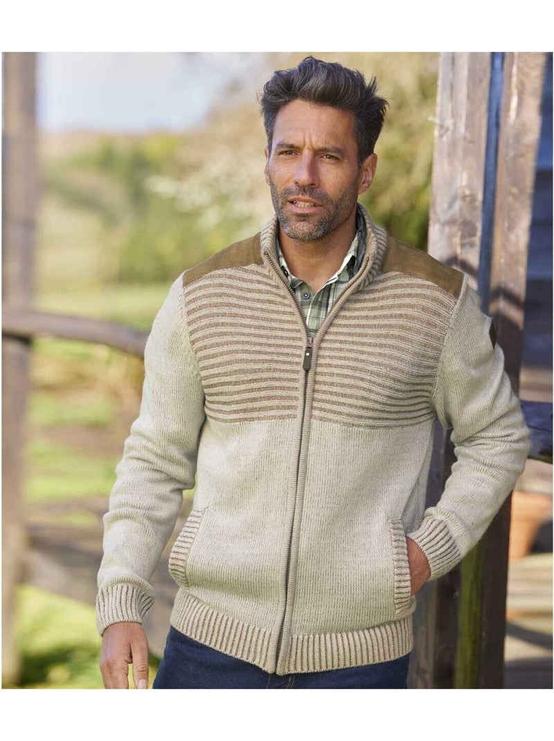 Gilet tricot zippé authentique   - atlas for men Beige - Kiabi