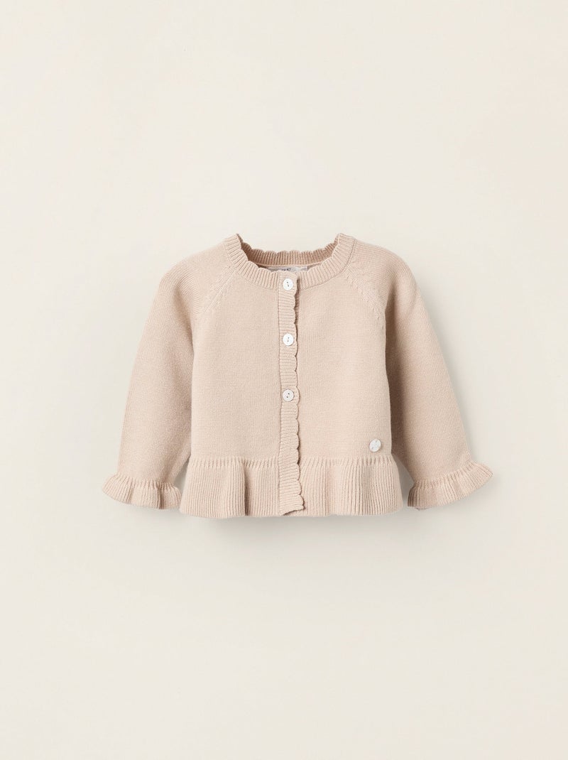 Gilet Tricoté à Volants Beige - Kiabi