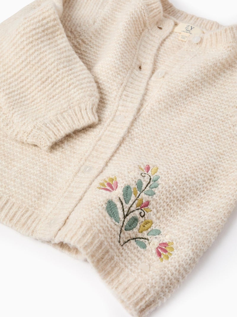 Gilet tricoté, avec broderie florale NOVEAUX NATURE Blanc - Kiabi