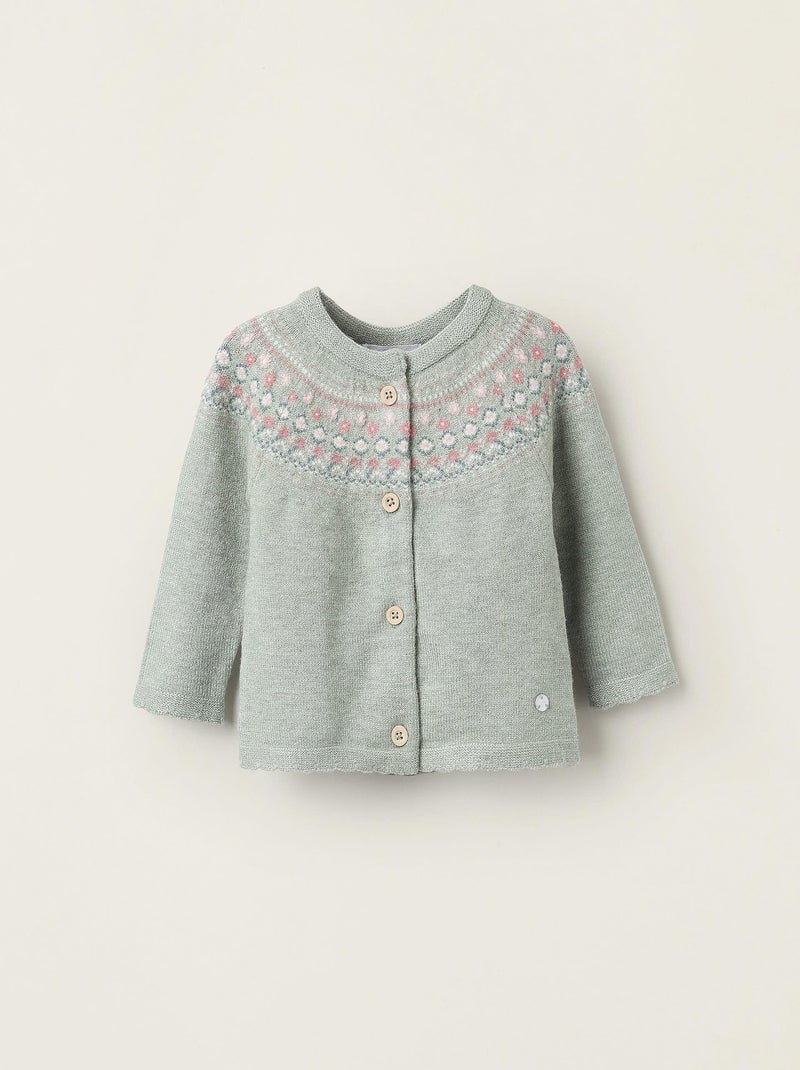 Gilet tricoté, avec jacquard floral NOVEAUX NATURE Vert clair - Kiabi