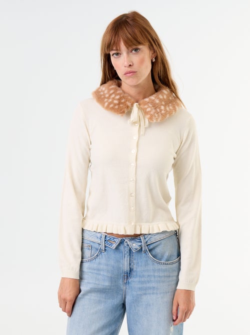 Gilet uni avec fausse fourrure au col - Kiabi Gilet uni avec fausse fourrure au col - Kiabi