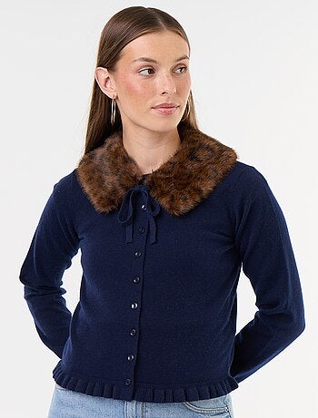 Gilet uni avec fausse fourrure au col