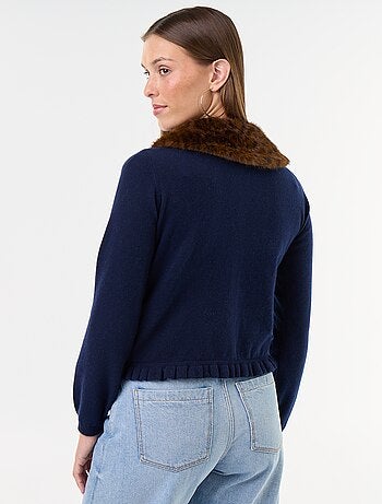 Gilet uni avec fausse fourrure au col