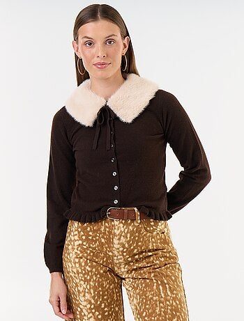Gilet uni avec fausse fourrure au col
