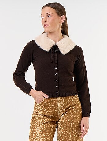 Gilet uni avec fausse fourrure au col