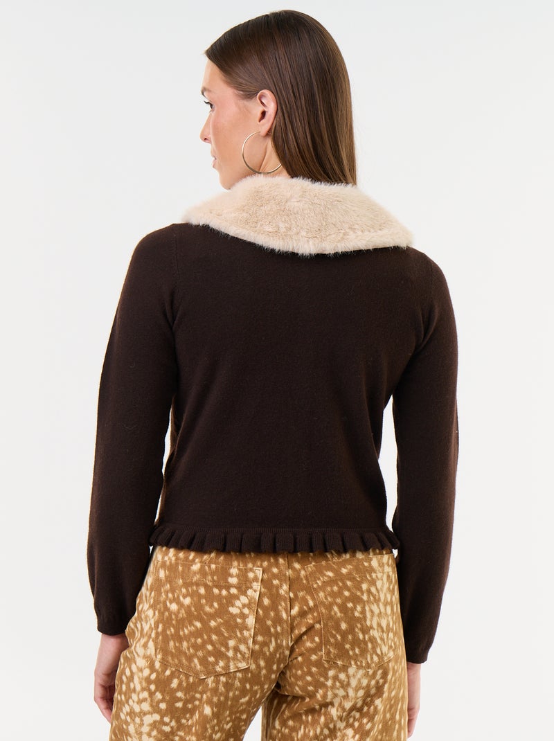 Gilet uni avec fausse fourrure au col Marron - Kiabi