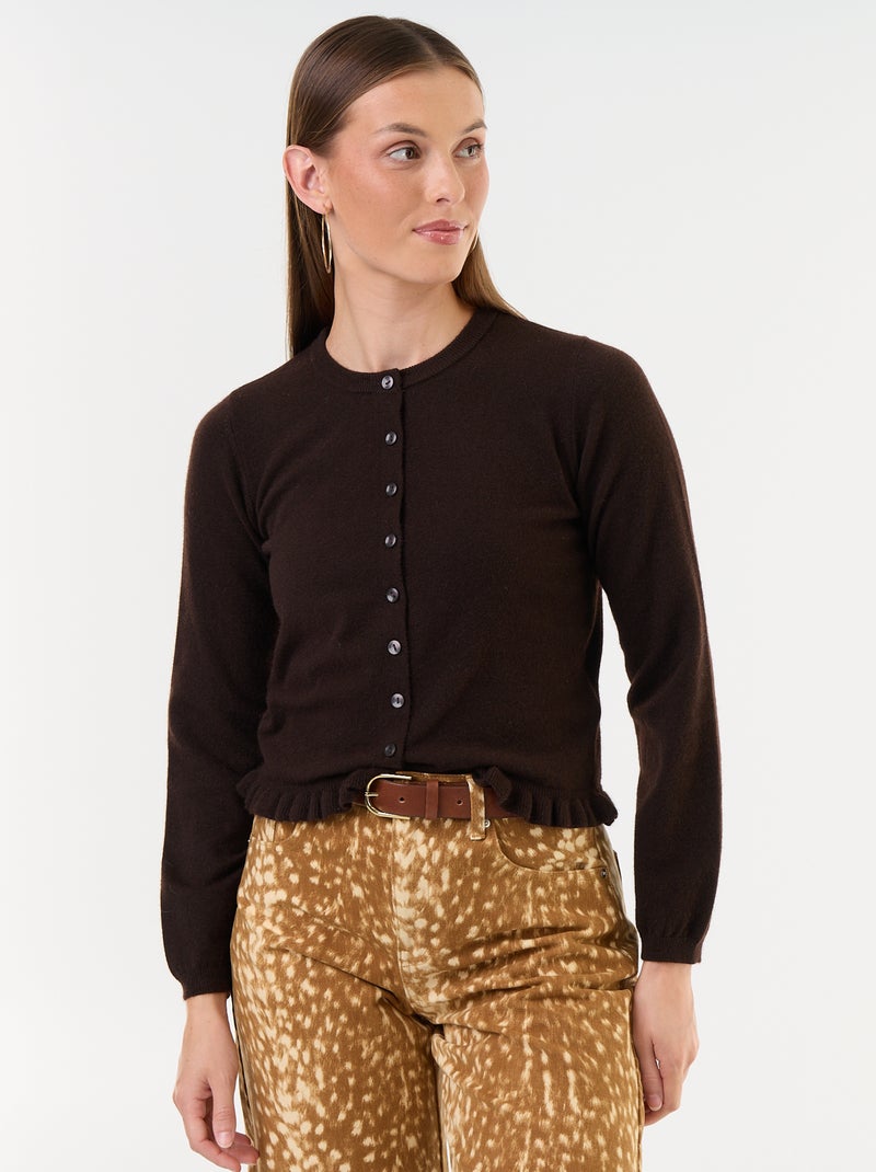 Gilet uni avec fausse fourrure au col Marron - Kiabi