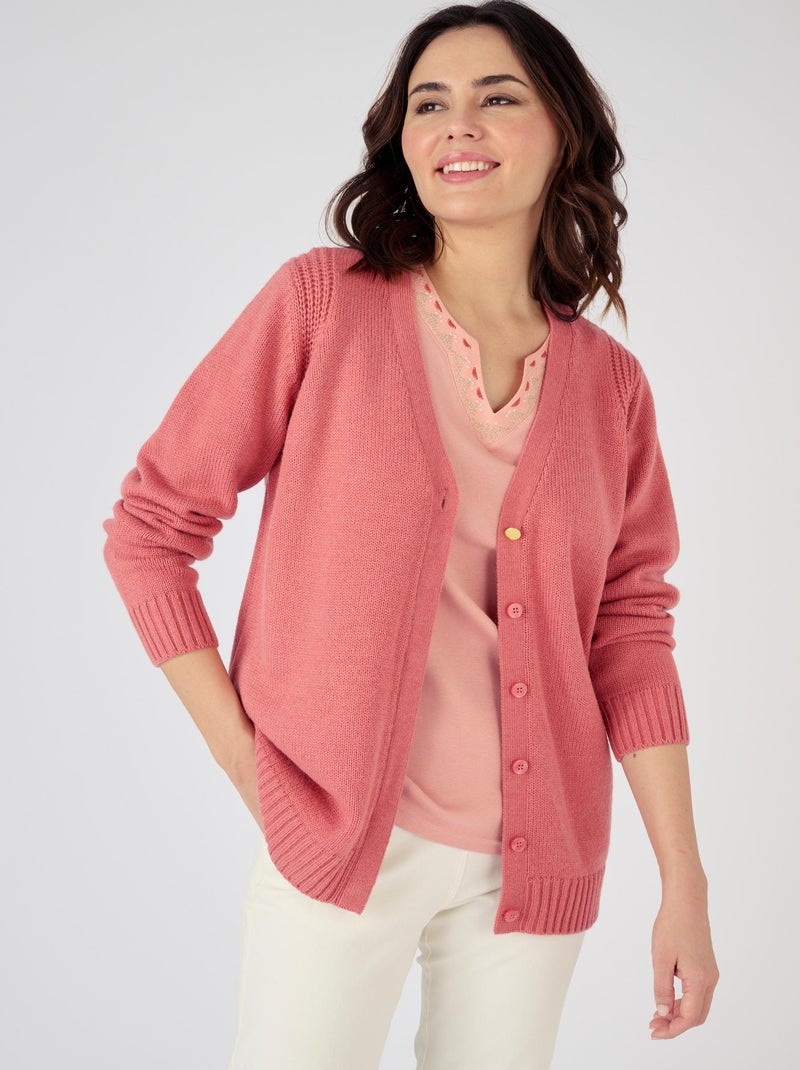 Gilet uni boutonné - Damart Rose - Kiabi