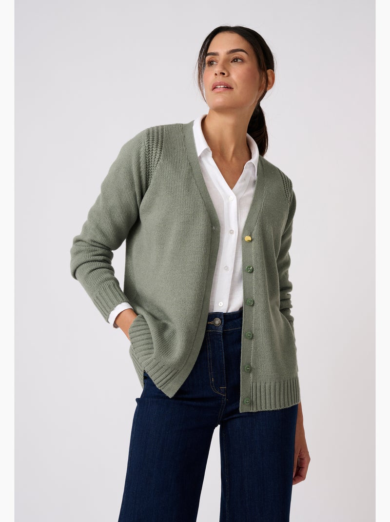 Gilet uni boutonné - Damart Vert - Kiabi