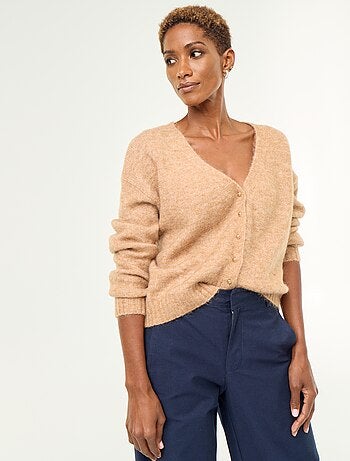 Gilet uni boutonné en maille grosse jauge