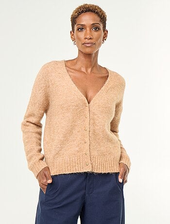 Gilet uni boutonné en maille grosse jauge