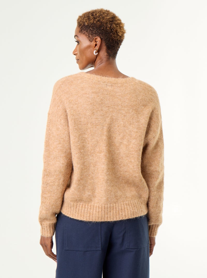 Gilet uni boutonné en maille grosse jauge Beige - Kiabi