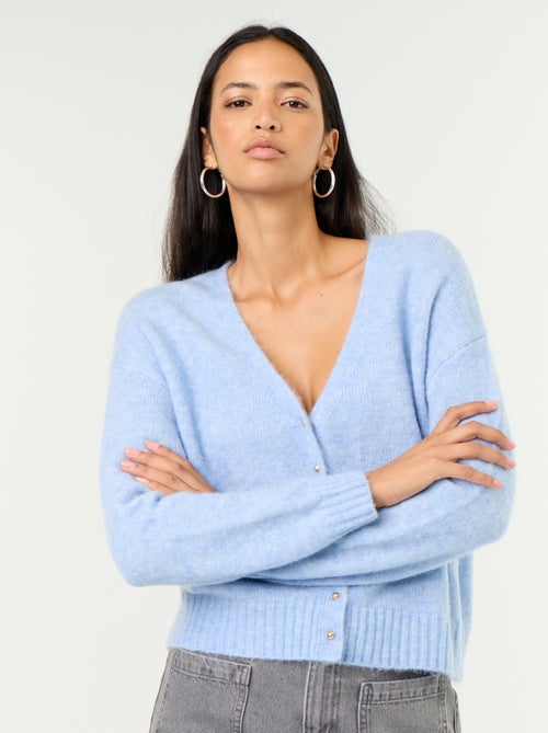 Gilet uni boutonné en maille grosse jauge - Kiabi