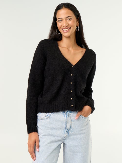 Gilet uni boutonné en maille grosse jauge - Kiabi