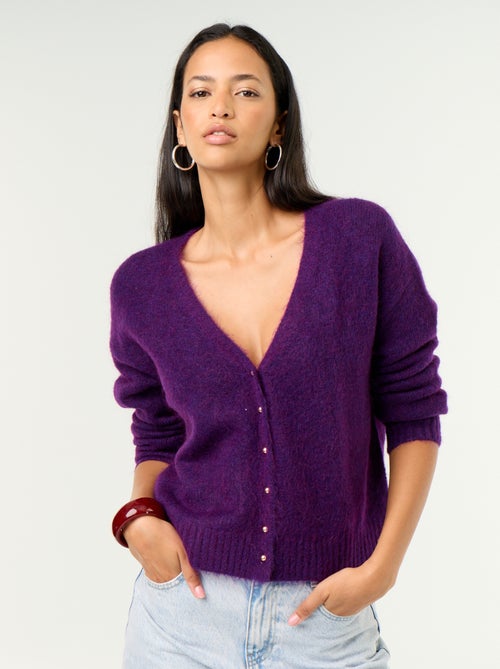 Gilet uni boutonné en maille grosse jauge - Kiabi