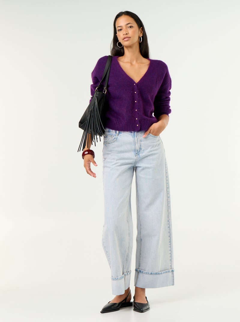 Gilet uni boutonné en maille grosse jauge Violet - Kiabi