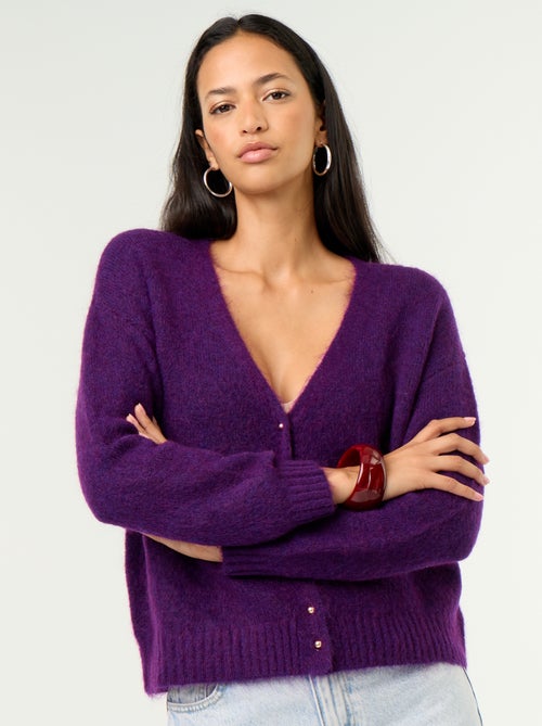 Gilet uni boutonné en maille grosse jauge - Kiabi