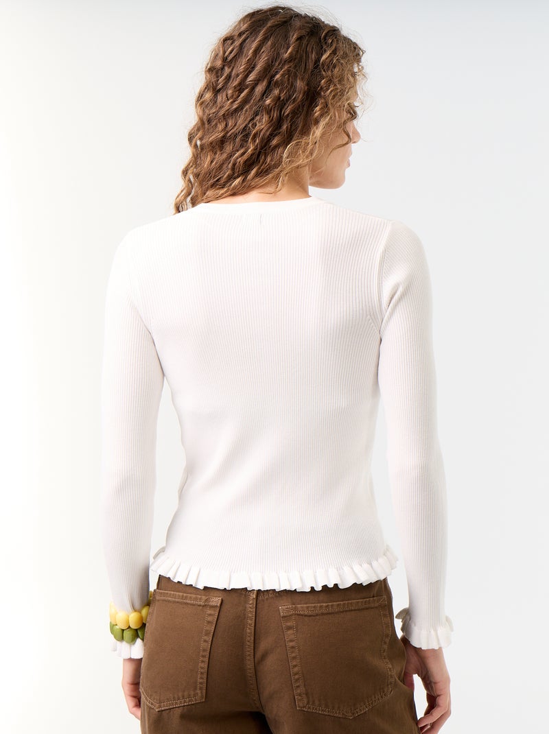 Gilet uni côtelé finitions volantées Blanc - Kiabi