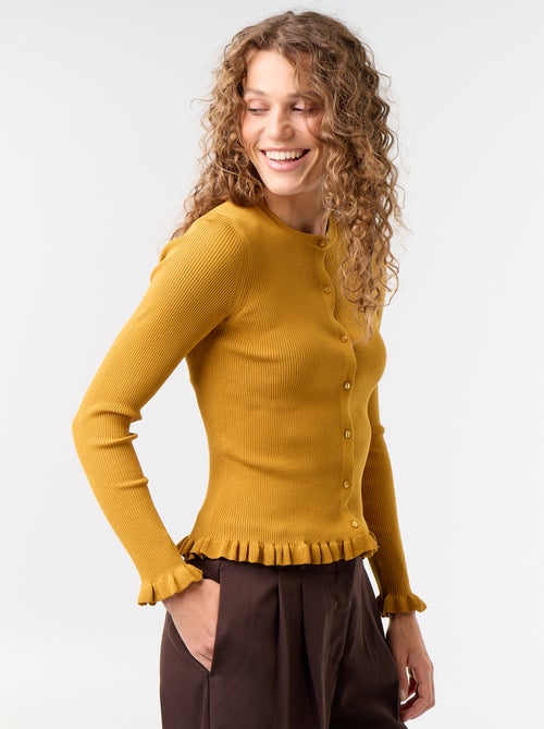 Gilet uni côtelé finitions volantées - Kiabi
