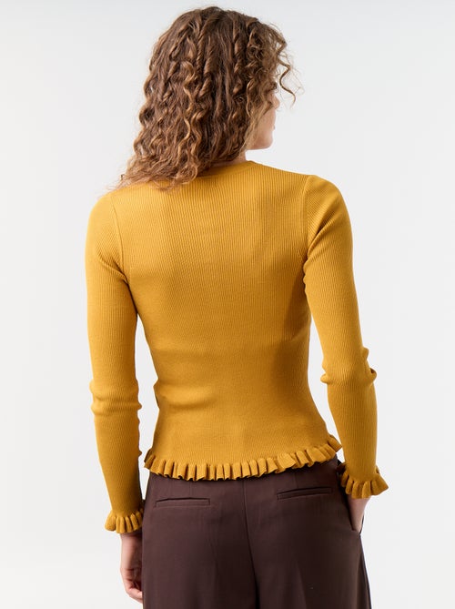 Gilet uni côtelé finitions volantées - Kiabi
