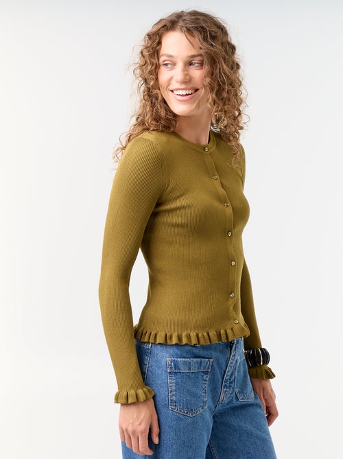 Gilet uni côtelé finitions volantées - Kiabi