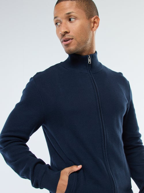 Gilet uni en maille avec 2 poches et col montant - Kiabi