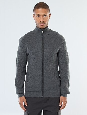 Gilet uni en maille avec 2 poches et col montant