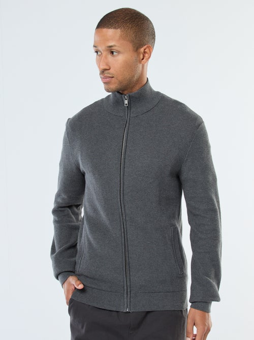 Gilet uni en maille avec 2 poches et col montant - Kiabi