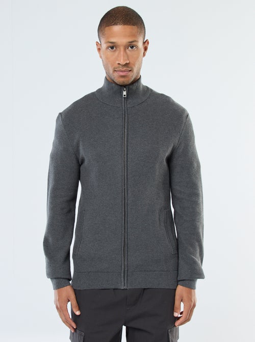 Gilet uni en maille avec 2 poches et col montant - Kiabi