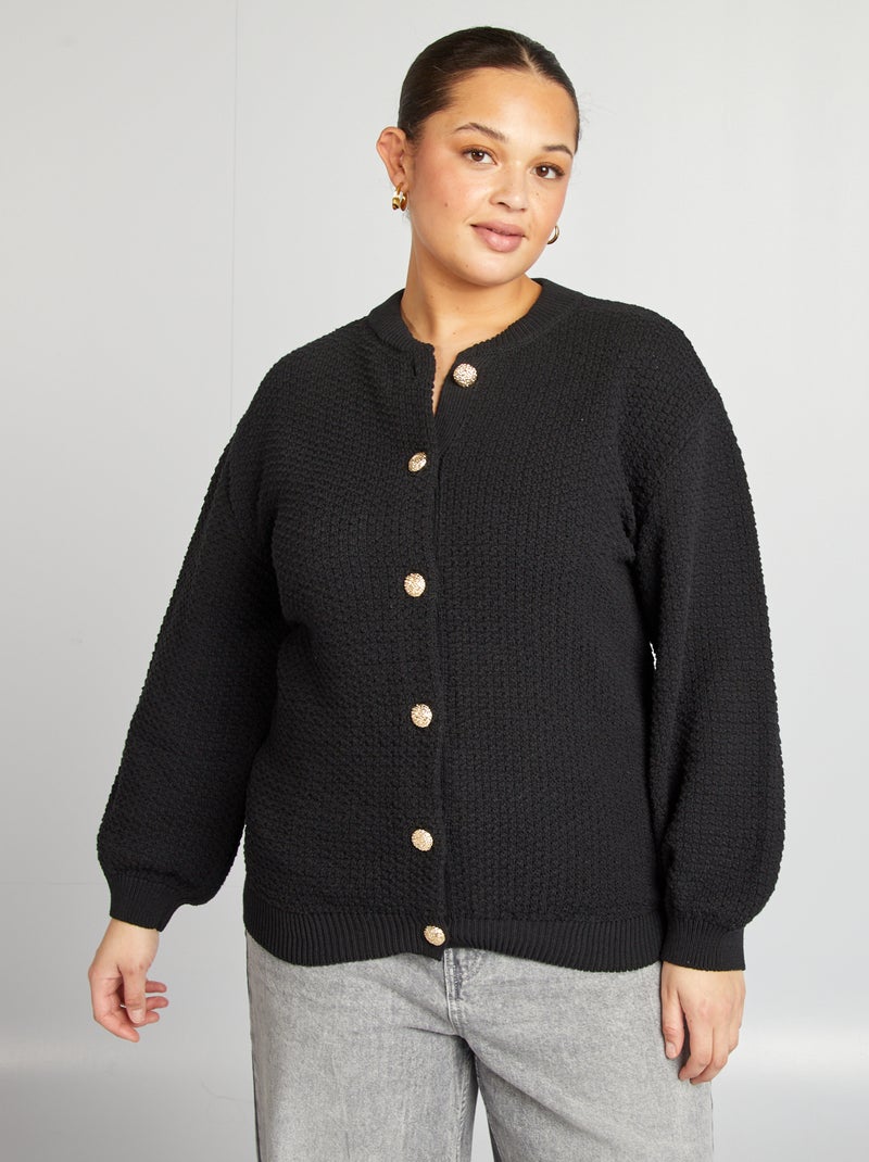 Gilet uni grosse jauge boutons dorés noir - Kiabi
