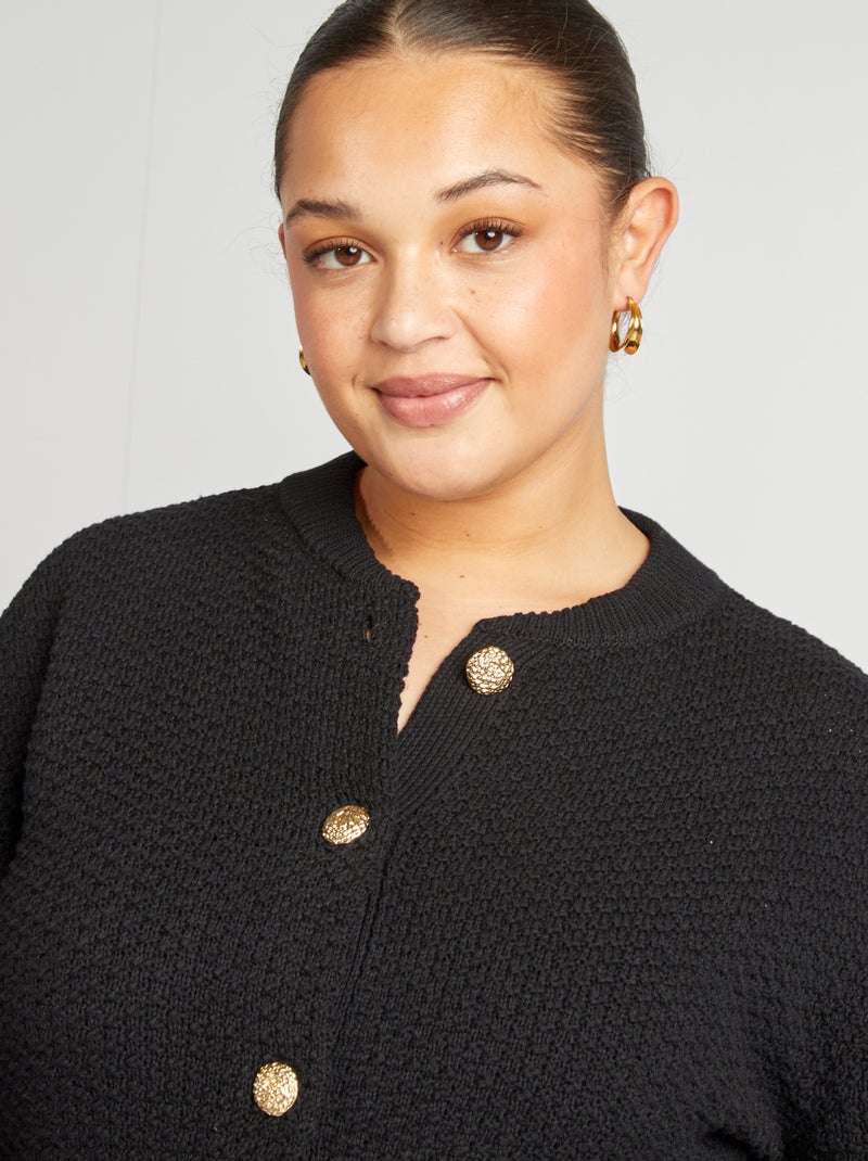 Gilet uni grosse jauge boutons dorés noir - Kiabi