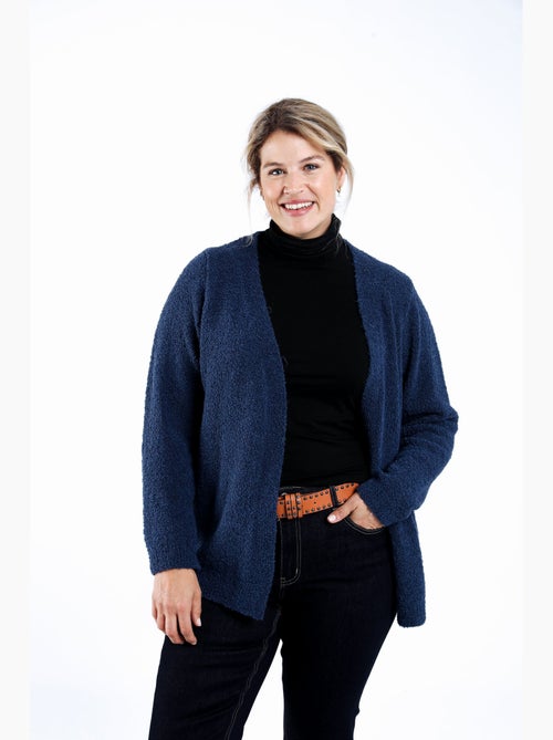 Gilet uni manches longues sans fermeture, longueur 70 cm pour une taille 48, coloris Pétrole. - Kiabi