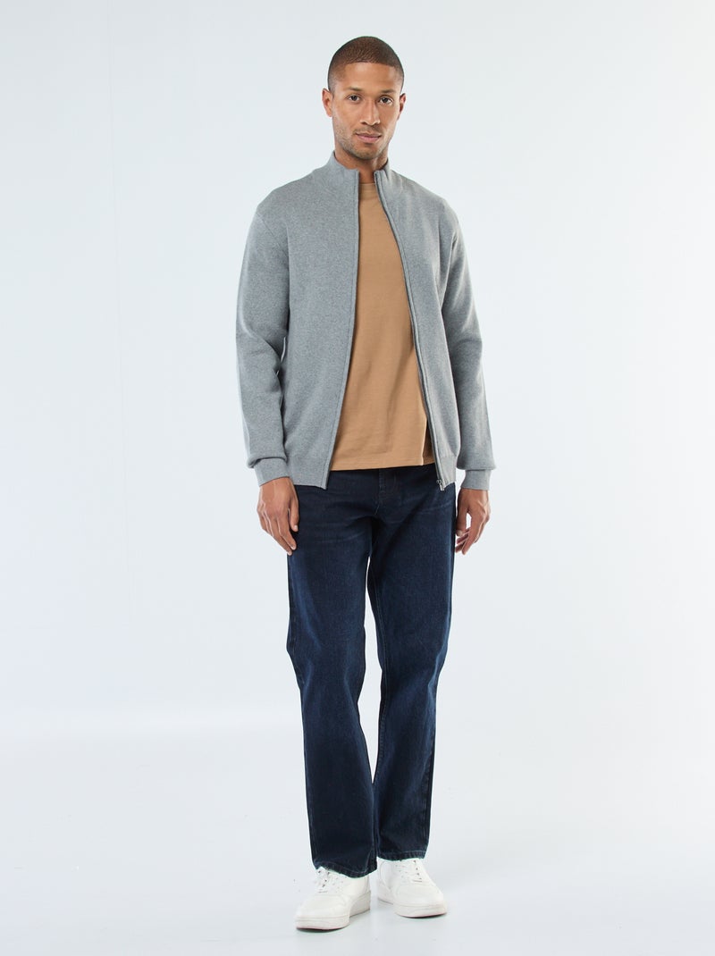 Gilet uni zippé avec col montant Gris - Kiabi
