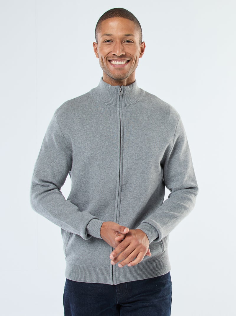 Gilet uni zippé avec col montant Gris - Kiabi