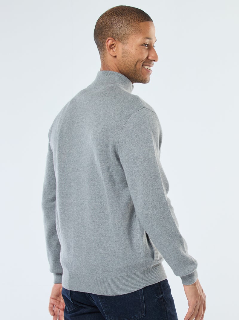 Gilet uni zippé avec col montant Gris - Kiabi