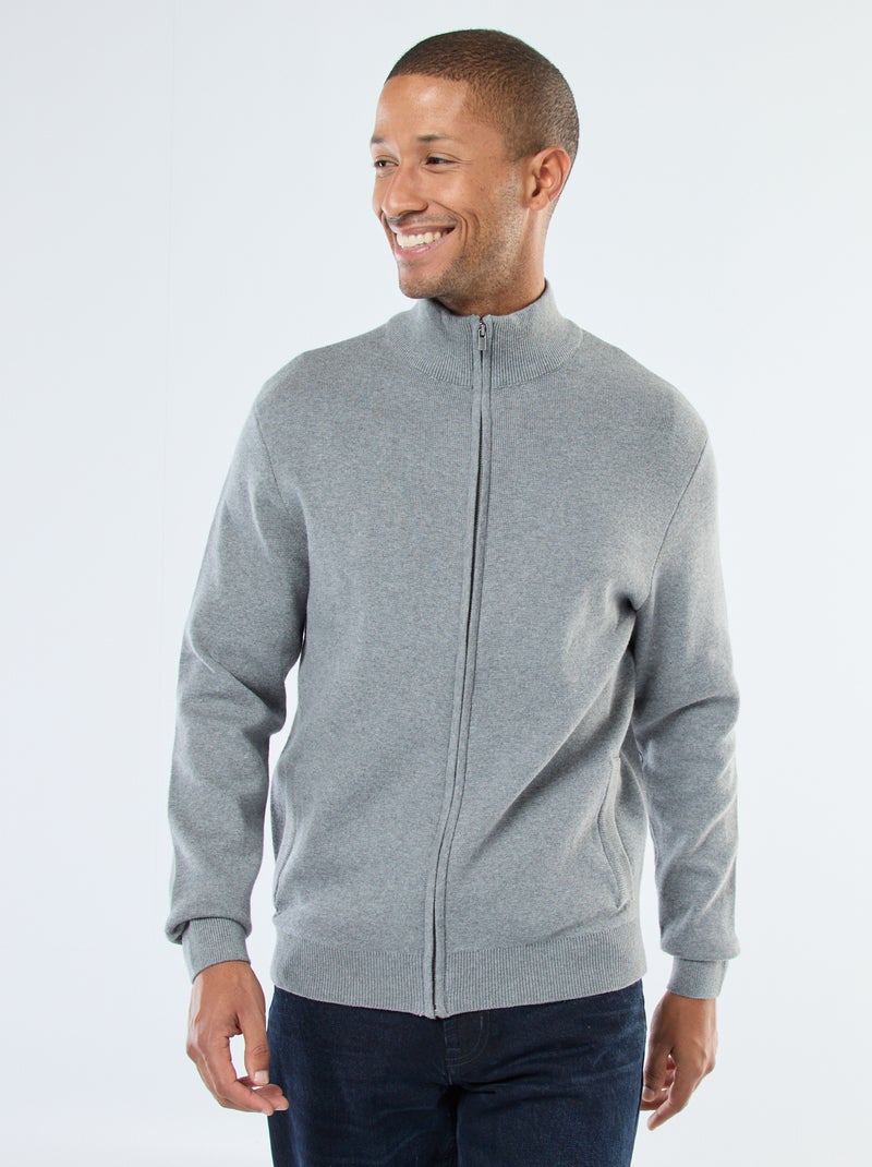 Gilet uni zippé avec col montant Gris - Kiabi