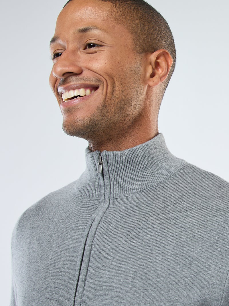 Gilet uni zippé avec col montant Gris - Kiabi