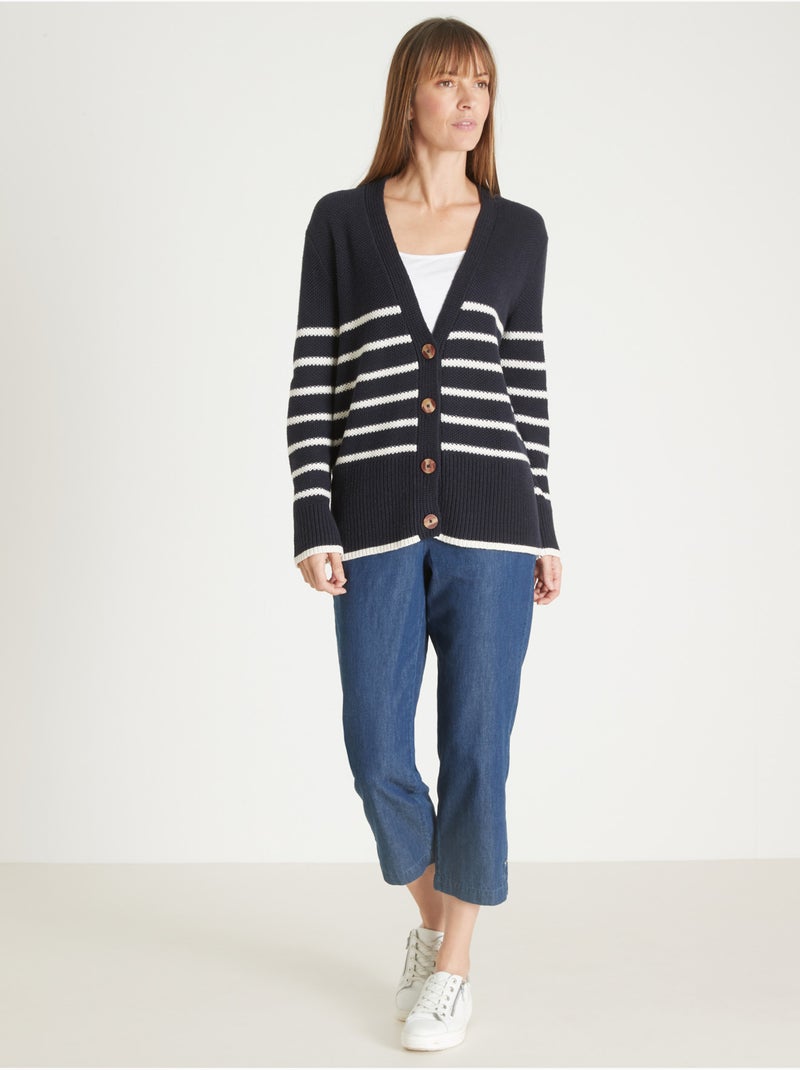 Gilet V à rayures - DAXON Blanc/Marine - Kiabi