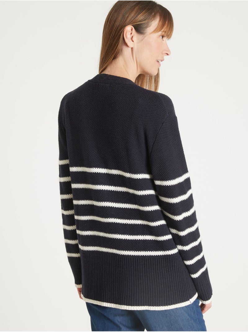 Gilet V à rayures - DAXON Blanc/Marine - Kiabi