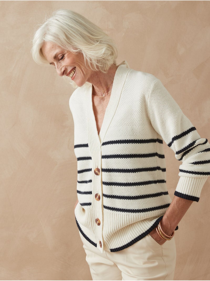 Gilet V à rayures - DAXON Bleu Ecru - Kiabi
