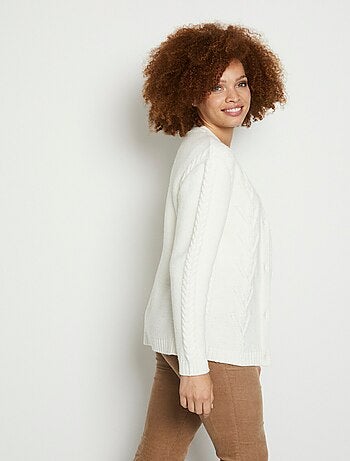 Gilet V boutonné maille jersey et torsades - Afibel