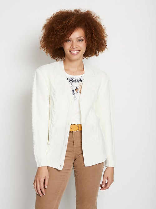 Gilet V boutonné maille jersey et torsades - Afibel - Kiabi