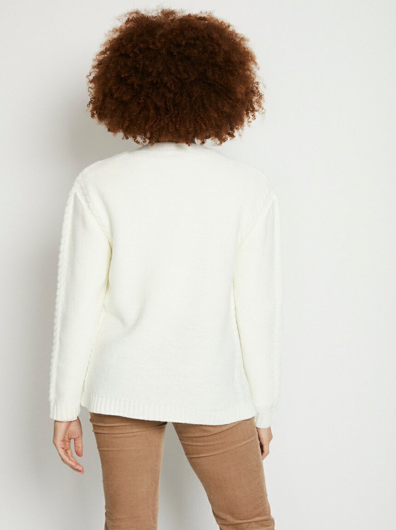 Gilet V boutonné maille jersey et torsades Ecru - Kiabi