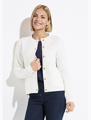 Gilet veste boutonné court maille effet tweed - Afibel