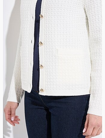 Gilet veste boutonné court maille effet tweed - Afibel