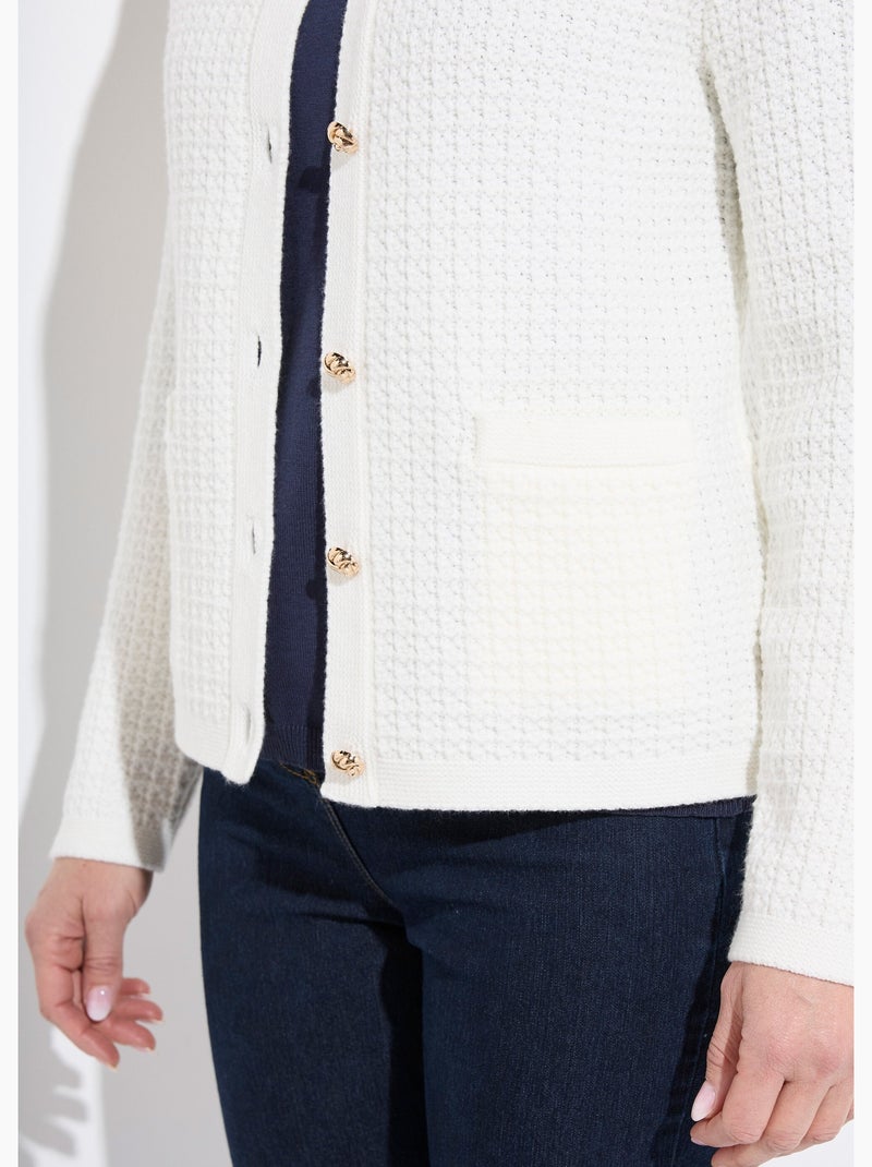 Gilet veste boutonné court maille effet tweed - Afibel Ecru - Kiabi