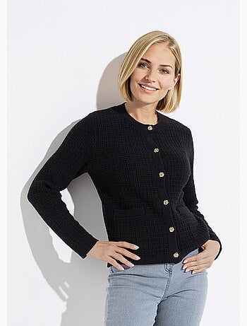 Gilet veste boutonné court maille effet tweed - Afibel