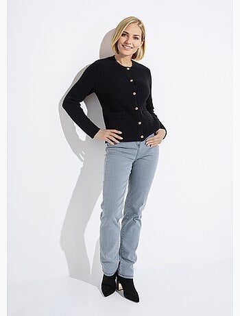 Gilet veste boutonné court maille effet tweed - Afibel